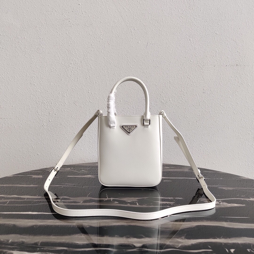 Prada Mini Leather Bucket Bag Shoulder Bag White 1BA331